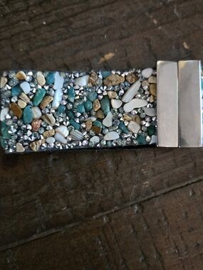Turquoise Stone Rhinestone Magnetic Cuff Bracelet Wide Mosaic Statement Jewelry